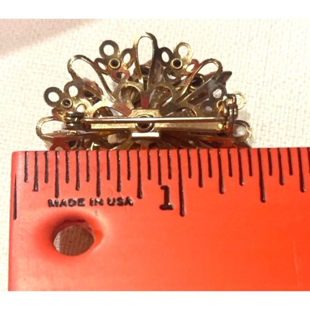 Pink and Gold Tone Retro Floral Brooch Vtg Jewelry Atomic Starburst Type Pattern - Picture 6 of 8